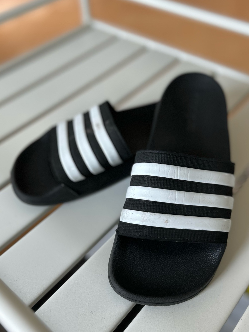 adidas Black and White Kids Slide Sandals